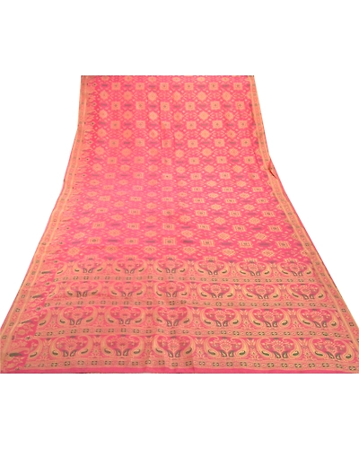 Sanskriti Vintage Pink Sarees Art Silk Woven Craft Fabric Premium 5 Yard Sari, PS-54257-Pink-Woven Work-Art Silk-7