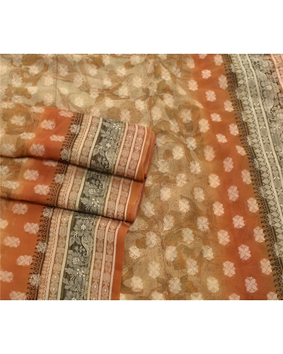 Sanskriti Vintage Cream Sarees 100% Pure Georgette Silk Woven Craft Fabric Sari, PS-54273-Cream-Woven Work-100% Pure Georgette Silk-5