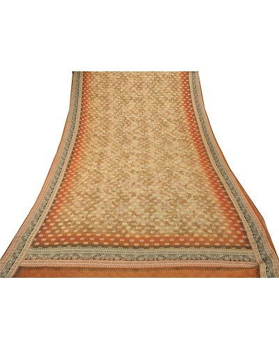 Sanskriti Vintage Cream Sarees 100% Pure Georgette Silk Woven Craft Fabric Sari, PS-54273-Cream-Woven Work-100% Pure Georgette Silk-6