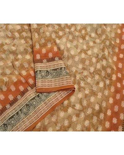 Sanskriti Vintage Cream Sarees 100% Pure Georgette Silk Woven Craft Fabric Sari, PS-54273-Cream-Woven Work-100% Pure Georgette Silk-7