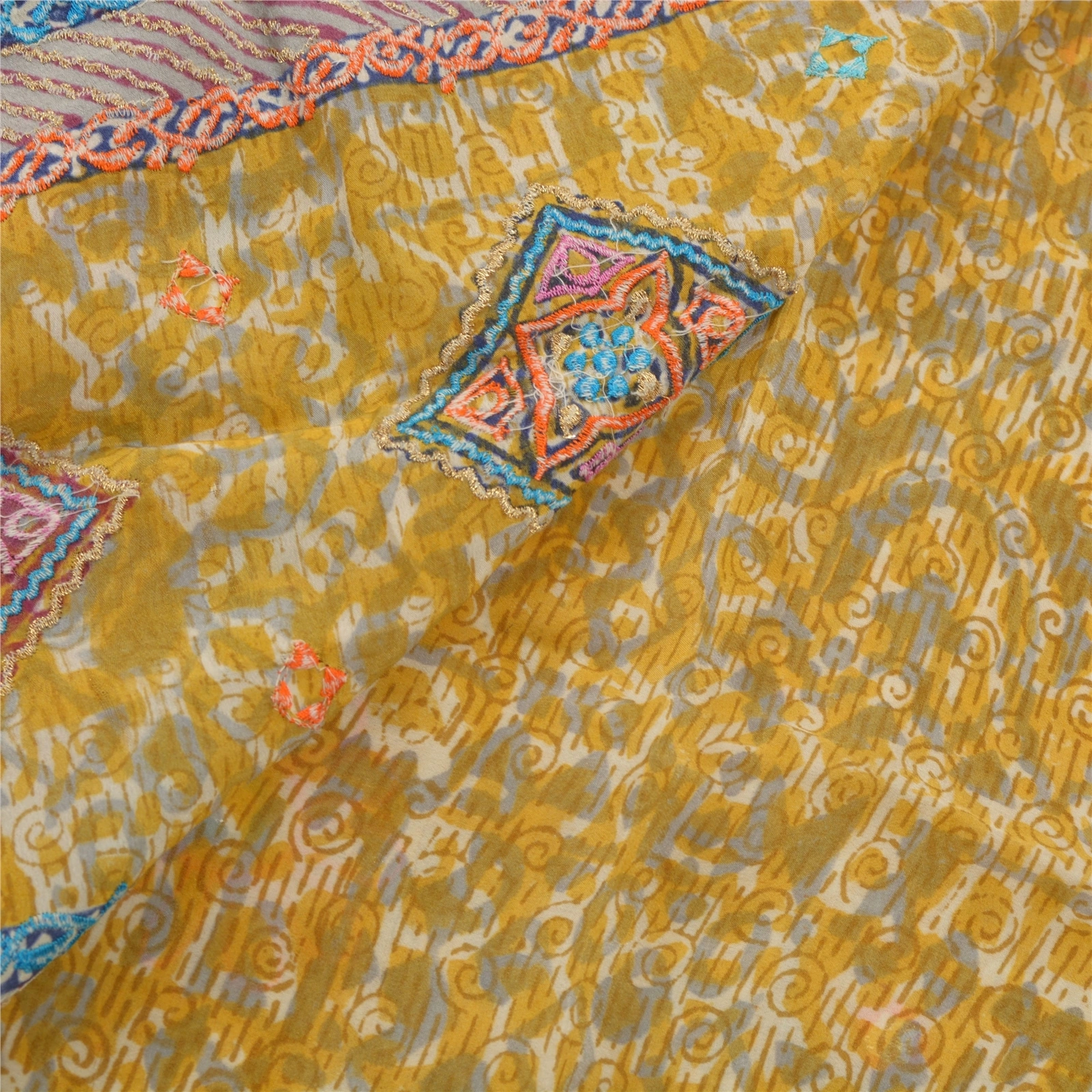 Sanskriti Vintage Lemon Sarees Pure Silk Embroidered Premium Fabric 5 Yard Sari, PS-54276-Lemon-Thread Work-100% Pure Silk-1