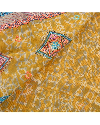 Sanskriti Vintage Lemon Sarees Pure Silk Embroidered Premium Fabric 5 Yard Sari, PS-54276-Lemon-Thread Work-100% Pure Silk-1