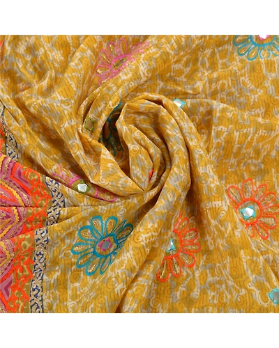 Sanskriti Vintage Lemon Sarees Pure Silk Embroidered Premium Fabric 5 Yard Sari, PS-54276-Lemon-Thread Work-100% Pure Silk-4