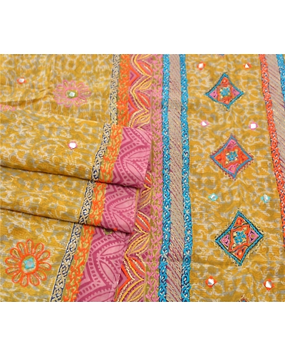 Sanskriti Vintage Lemon Sarees Pure Silk Embroidered Premium Fabric 5 Yard Sari, PS-54276-Lemon-Thread Work-100% Pure Silk-5