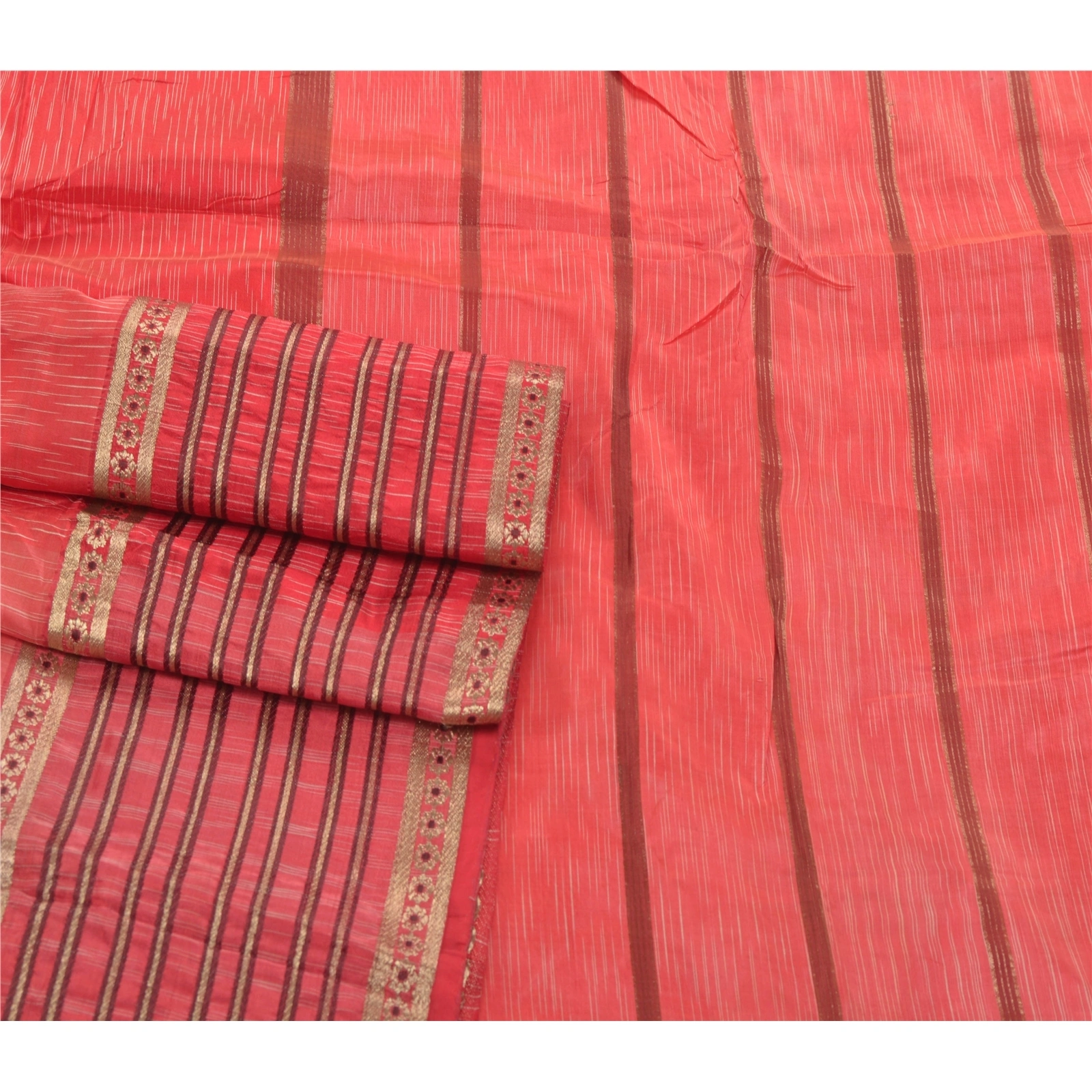 Sanskriti Vintage Indian Peach Sarees Blend Silk Woven Zari Premium Sari Fabric, PS-54280-Peach-Zari Work-Blend Silk-5