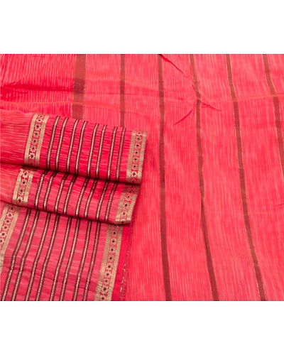 Sanskriti Vintage Indian Peach Sarees Blend Silk Woven Zari Premium Sari Fabric, PS-54280-Peach-Zari Work-Blend Silk-5