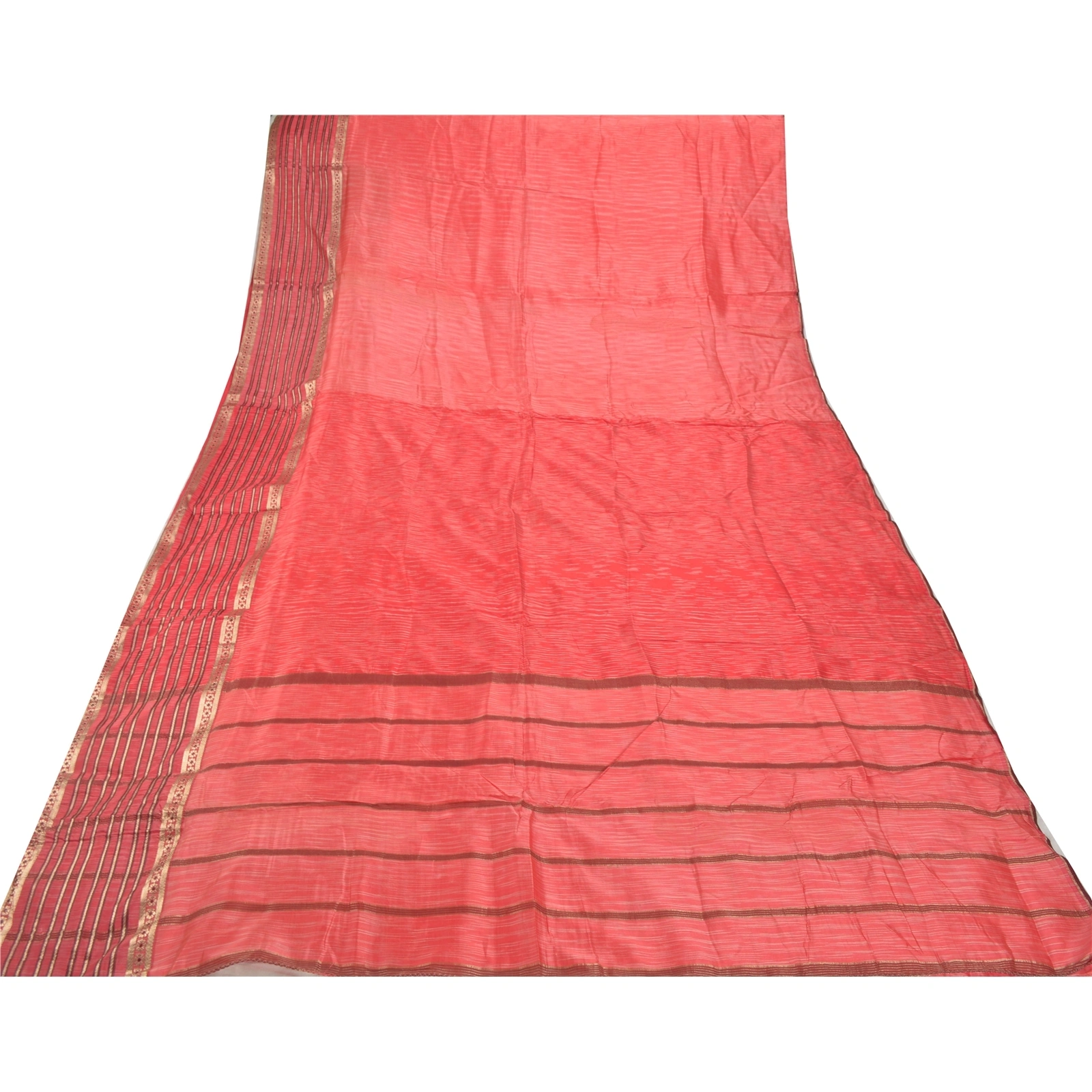 Sanskriti Vintage Indian Peach Sarees Blend Silk Woven Zari Premium Sari Fabric, PS-54280-Peach-Zari Work-Blend Silk-6