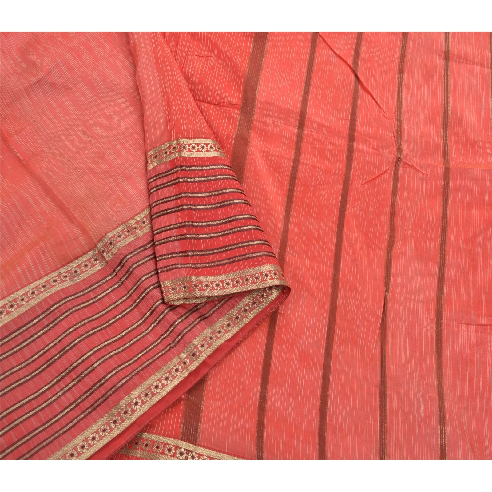 Sanskriti Vintage Indian Peach Sarees Blend Silk Woven Zari Premium Sari Fabric, PS-54280-Peach-Zari Work-Blend Silk-7