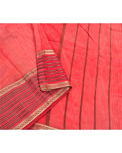Sanskriti Vintage Indian Peach Sarees Blend Silk Woven Zari Premium Sari Fabric, PS-54280-Peach-Zari Work-Blend Silk-7