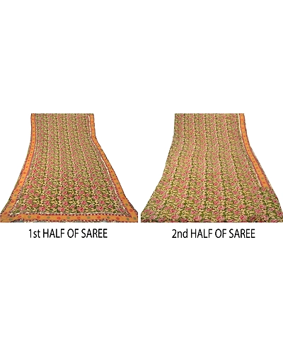 Sanskriti Vintage Green Sarees Georgette Embroidered Premium Fabric Patch Sari, PS-54282-Green-Patch Work-Georgette-3