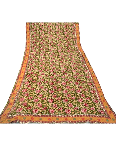 Sanskriti Vintage Green Sarees Georgette Embroidered Premium Fabric Patch Sari, PS-54282-Green-Patch Work-Georgette-6