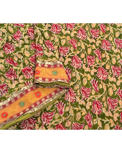 Sanskriti Vintage Green Sarees Georgette Embroidered Premium Fabric Patch Sari, PS-54282-Green-Patch Work-Georgette-7