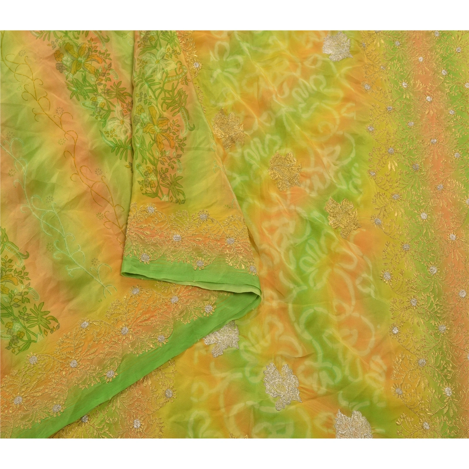 Sanskriti Vintage Green Sarees Pure Silk Embroidered Premium Sari Craft Fabric, PS-54284-Green-Thread Work-100% Pure Silk-5