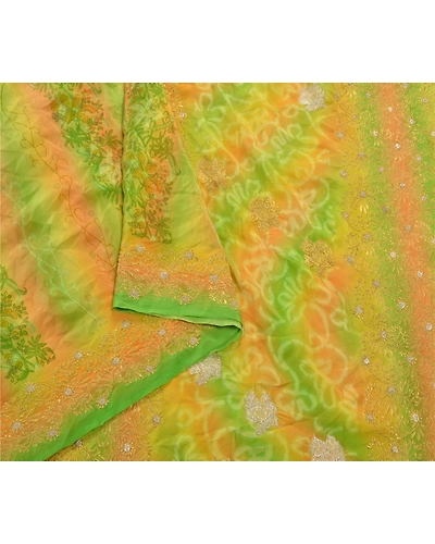 Sanskriti Vintage Green Sarees Pure Silk Embroidered Premium Sari Craft Fabric, PS-54284-Green-Thread Work-100% Pure Silk-5
