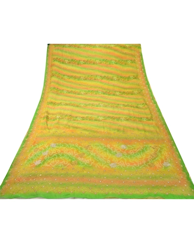 Sanskriti Vintage Green Sarees Pure Silk Embroidered Premium Sari Craft Fabric, PS-54284-Green-Thread Work-100% Pure Silk-6