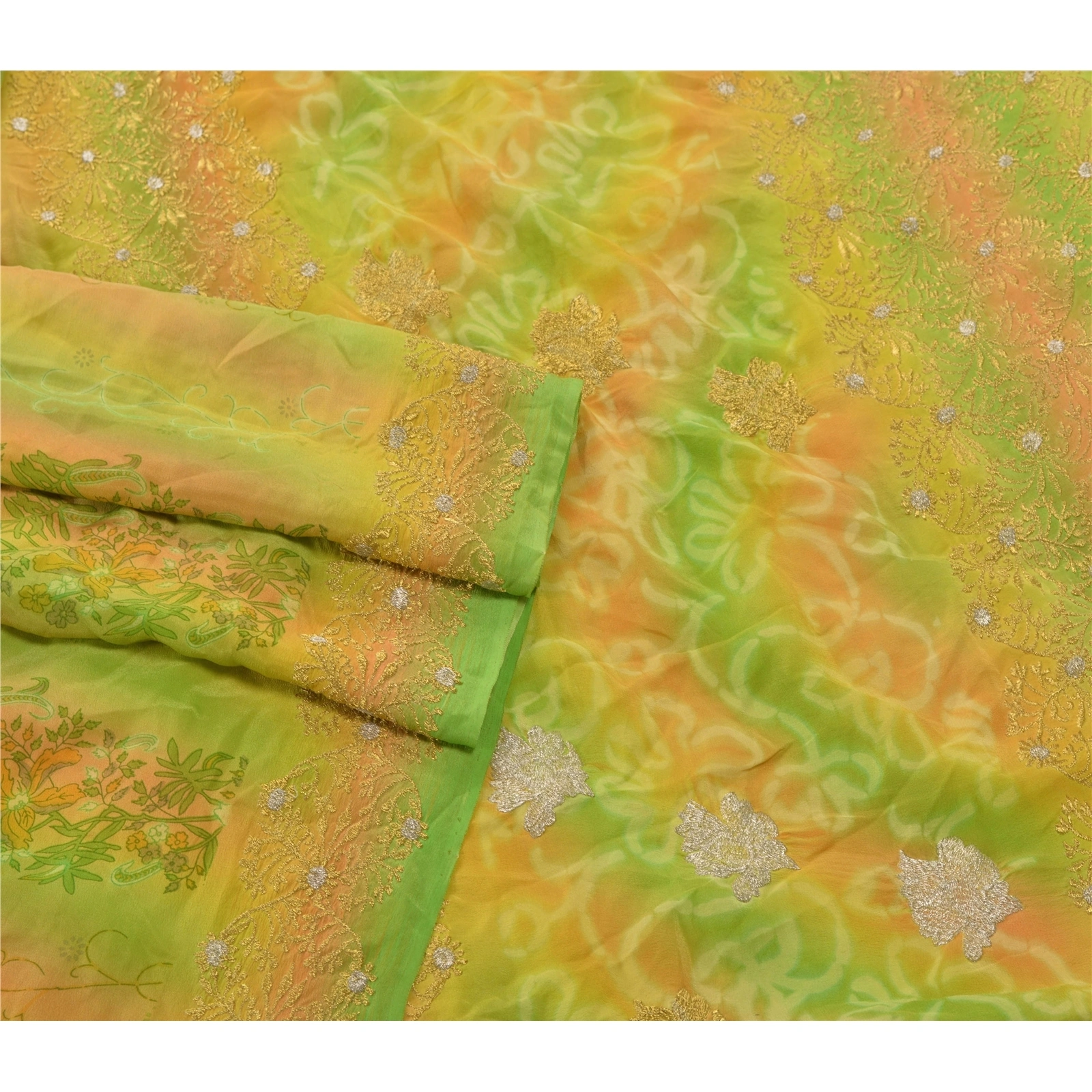 Sanskriti Vintage Green Sarees Pure Silk Embroidered Premium Sari Craft Fabric, PS-54284-Green-Thread Work-100% Pure Silk-7