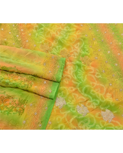 Sanskriti Vintage Green Sarees Pure Silk Embroidered Premium Sari Craft Fabric, PS-54284-Green-Thread Work-100% Pure Silk-7