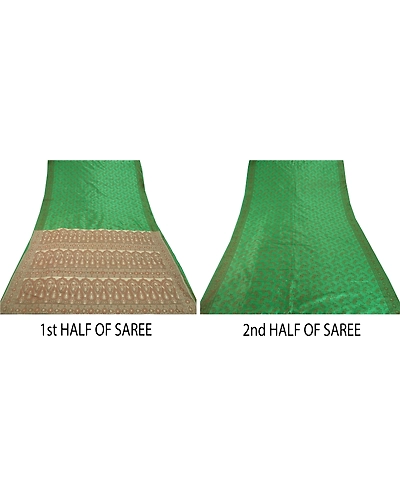 Sanskriti Vintage Green Sarees Art Silk Woven Craft Fabric Premium 5 Yard Sari, PS-54477-Green-Woven Work-Art Silk-2