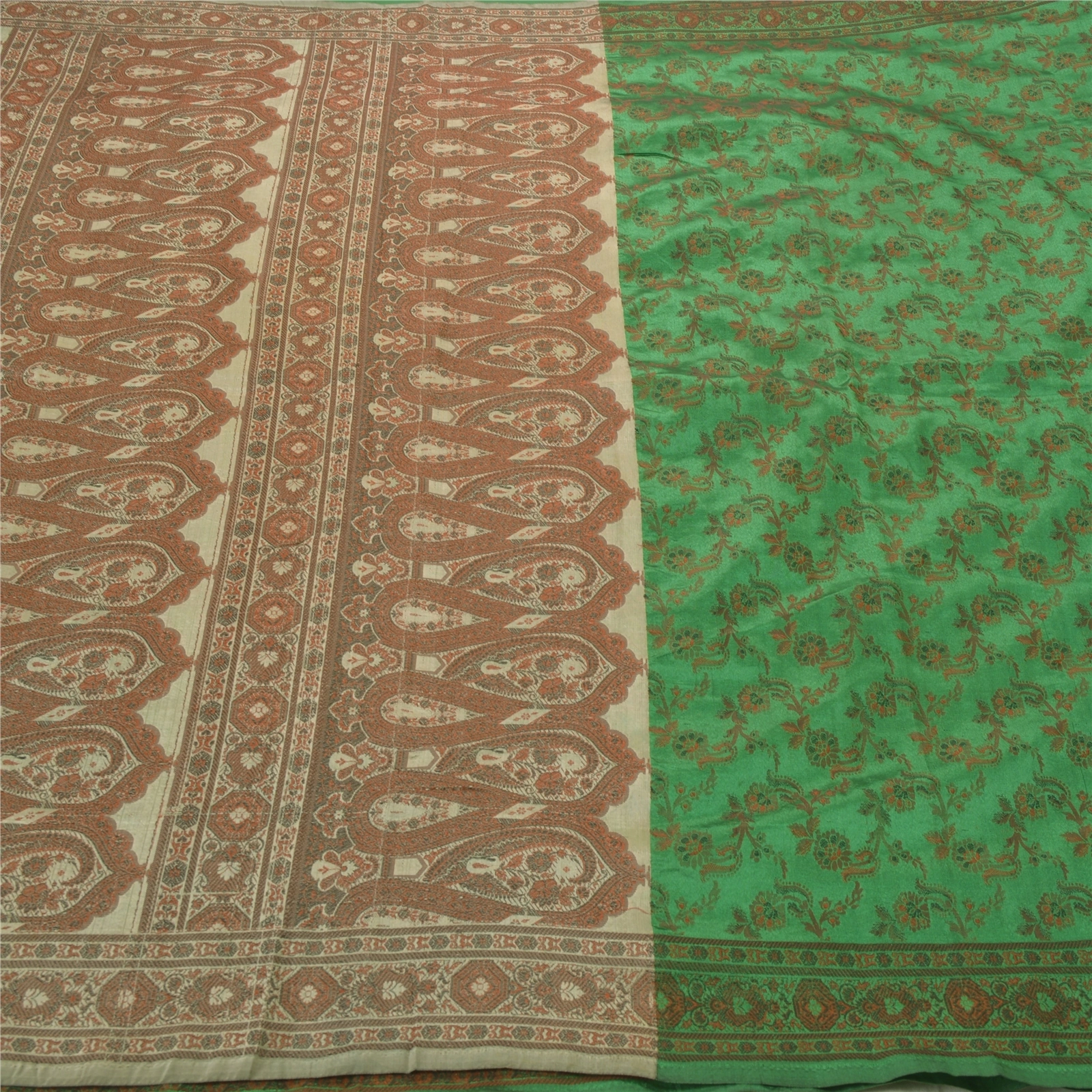 Sanskriti Vintage Green Sarees Art Silk Woven Craft Fabric Premium 5 Yard Sari, PS-54477-Green-Woven Work-Art Silk-3