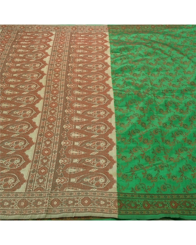 Sanskriti Vintage Green Sarees Art Silk Woven Craft Fabric Premium 5 Yard Sari, PS-54477-Green-Woven Work-Art Silk-3