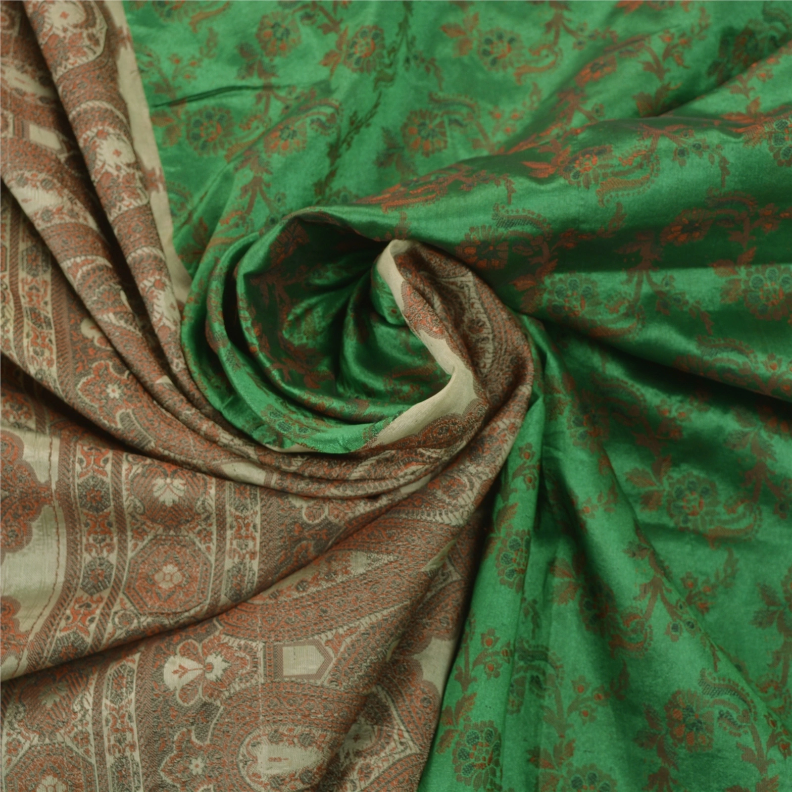 Sanskriti Vintage Green Sarees Art Silk Woven Craft Fabric Premium 5 Yard Sari, PS-54477-Green-Woven Work-Art Silk-4