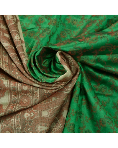 Sanskriti Vintage Green Sarees Art Silk Woven Craft Fabric Premium 5 Yard Sari, PS-54477-Green-Woven Work-Art Silk-4