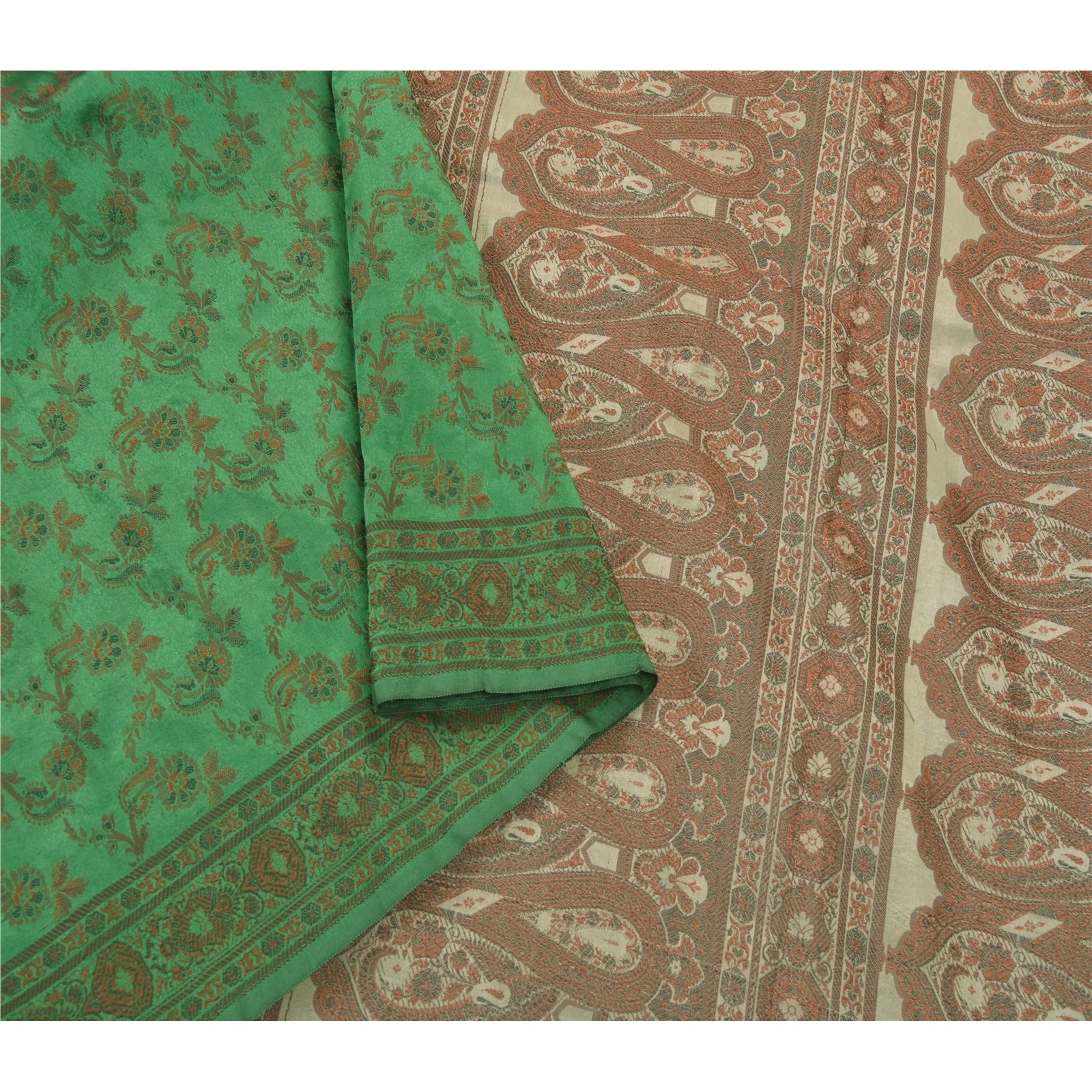 Sanskriti Vintage Green Sarees Art Silk Woven Craft Fabric Premium 5 Yard Sari, PS-54477-Green-Woven Work-Art Silk-5