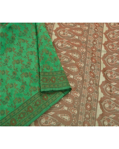 Sanskriti Vintage Green Sarees Art Silk Woven Craft Fabric Premium 5 Yard Sari, PS-54477-Green-Woven Work-Art Silk-5