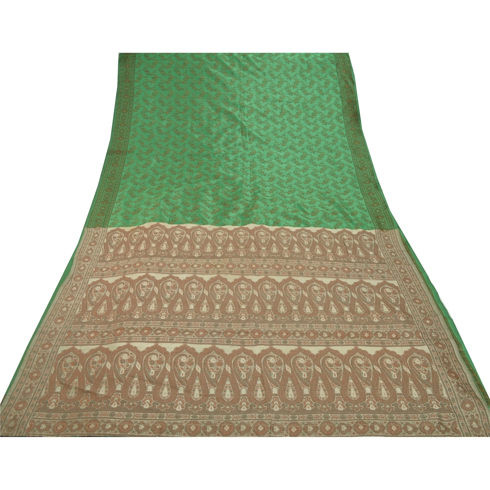 Sanskriti Vintage Green Sarees Art Silk Woven Craft Fabric Premium 5 Yard Sari, PS-54477-Green-Woven Work-Art Silk-6