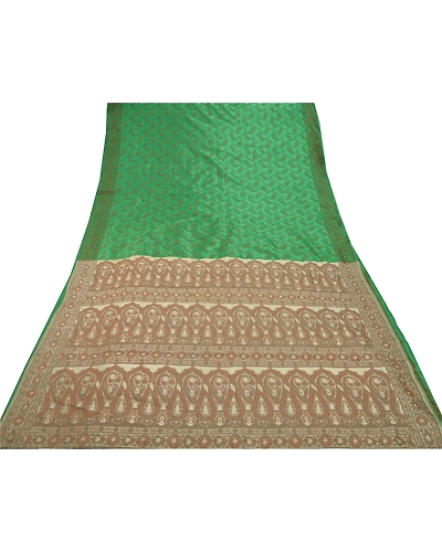 Sanskriti Vintage Green Sarees Art Silk Woven Craft Fabric Premium 5 Yard Sari, PS-54477-Green-Woven Work-Art Silk-6