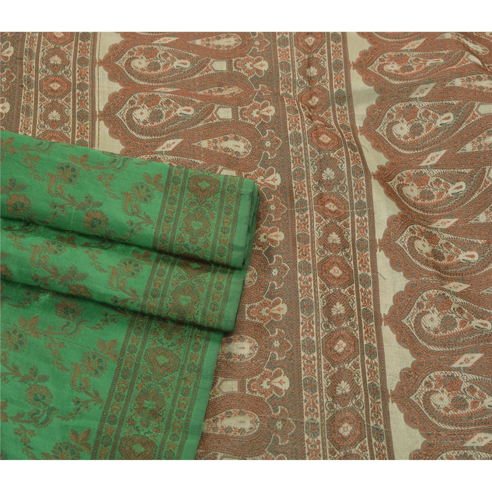 Sanskriti Vintage Green Sarees Art Silk Woven Craft Fabric Premium 5 Yard Sari, PS-54477-Green-Woven Work-Art Silk-7