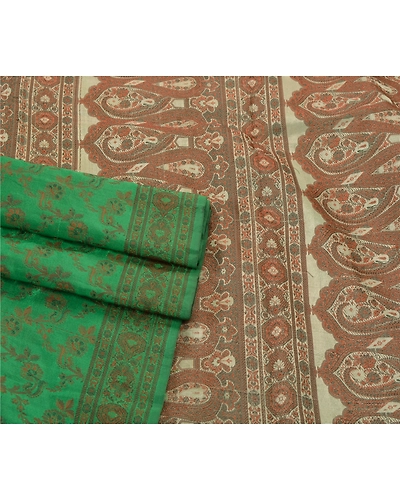 Sanskriti Vintage Green Sarees Art Silk Woven Craft Fabric Premium 5 Yard Sari, PS-54477-Green-Woven Work-Art Silk-7