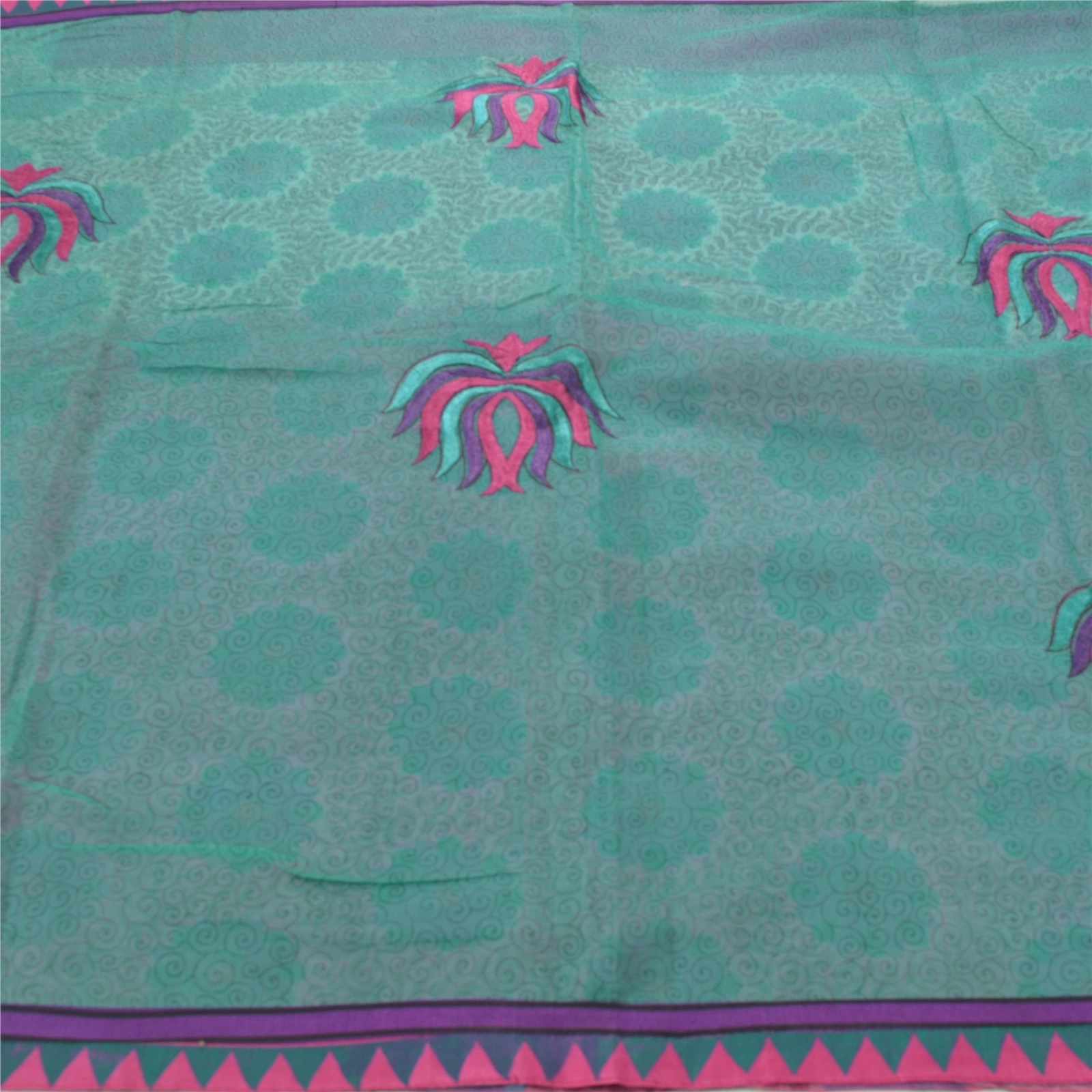 Sanskriti Vintage Green Sarees Art Silk Embroidered Sari Craft Patch Work Fabric, PS-54484-Green-Thread Work-Art Silk-3