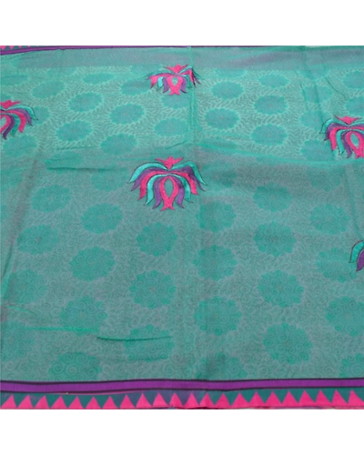 Sanskriti Vintage Green Sarees Art Silk Embroidered Sari Craft Patch Work Fabric, PS-54484-Green-Thread Work-Art Silk-3