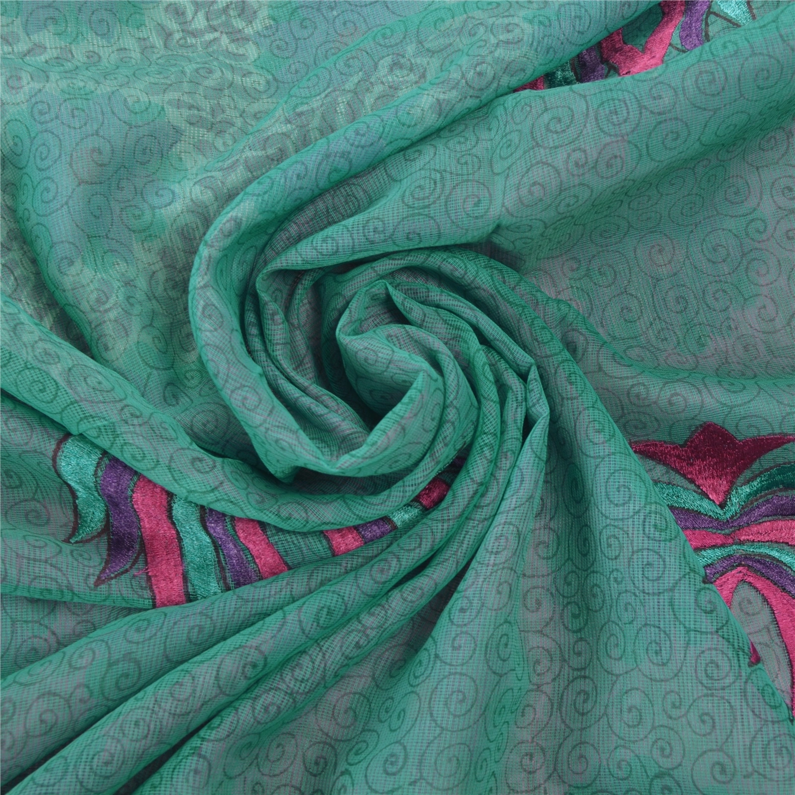 Sanskriti Vintage Green Sarees Art Silk Embroidered Sari Craft Patch Work Fabric, PS-54484-Green-Thread Work-Art Silk-4