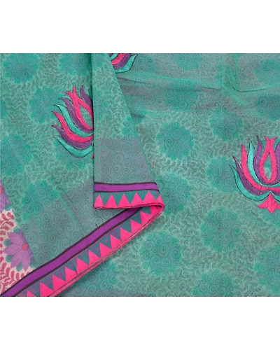 Sanskriti Vintage Green Sarees Art Silk Embroidered Sari Craft Patch Work Fabric, PS-54484-Green-Thread Work-Art Silk-5