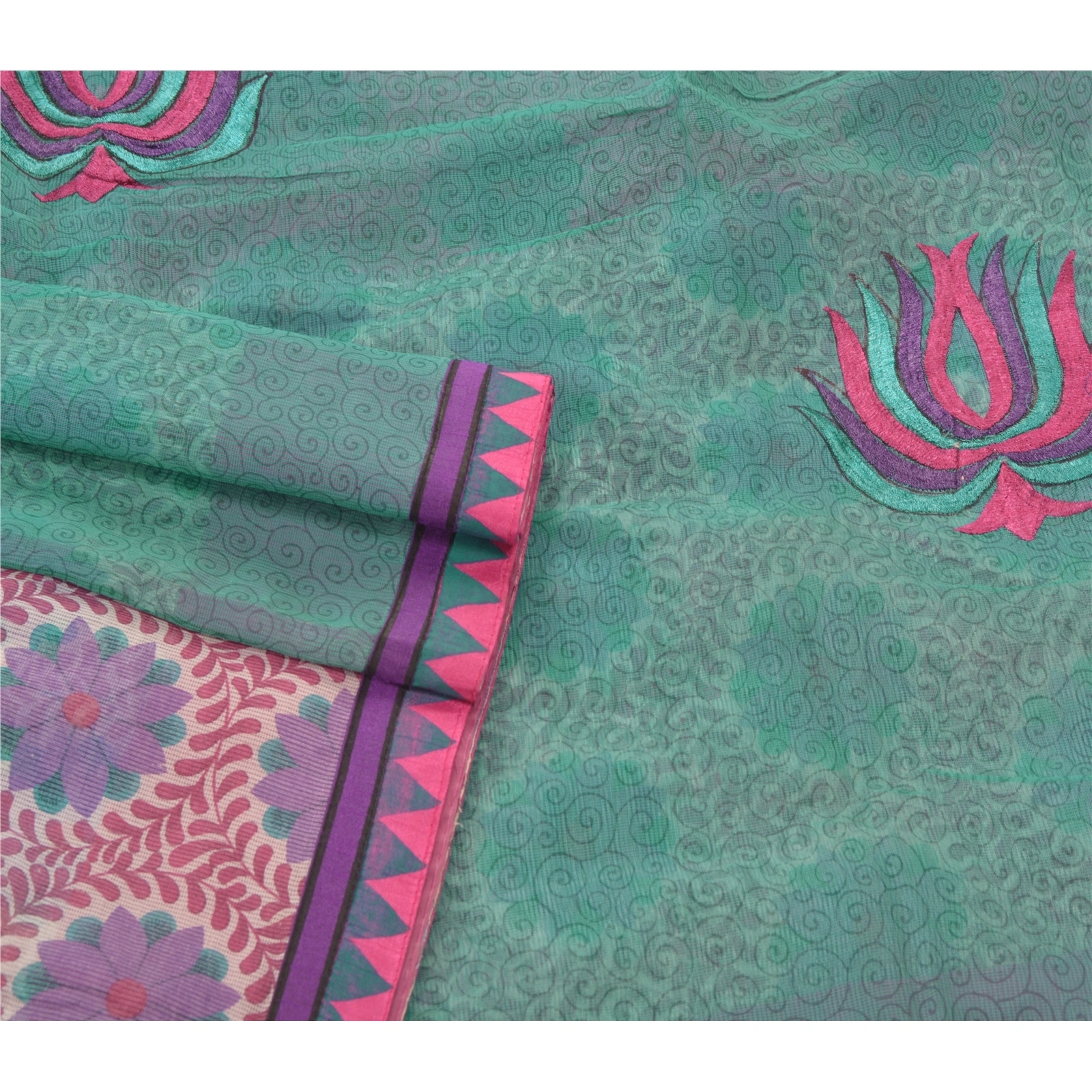 Sanskriti Vintage Green Sarees Art Silk Embroidered Sari Craft Patch Work Fabric, PS-54484-Green-Thread Work-Art Silk-7