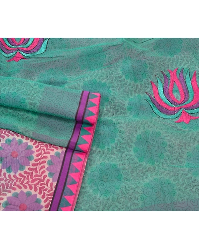 Sanskriti Vintage Green Sarees Art Silk Embroidered Sari Craft Patch Work Fabric, PS-54484-Green-Thread Work-Art Silk-7