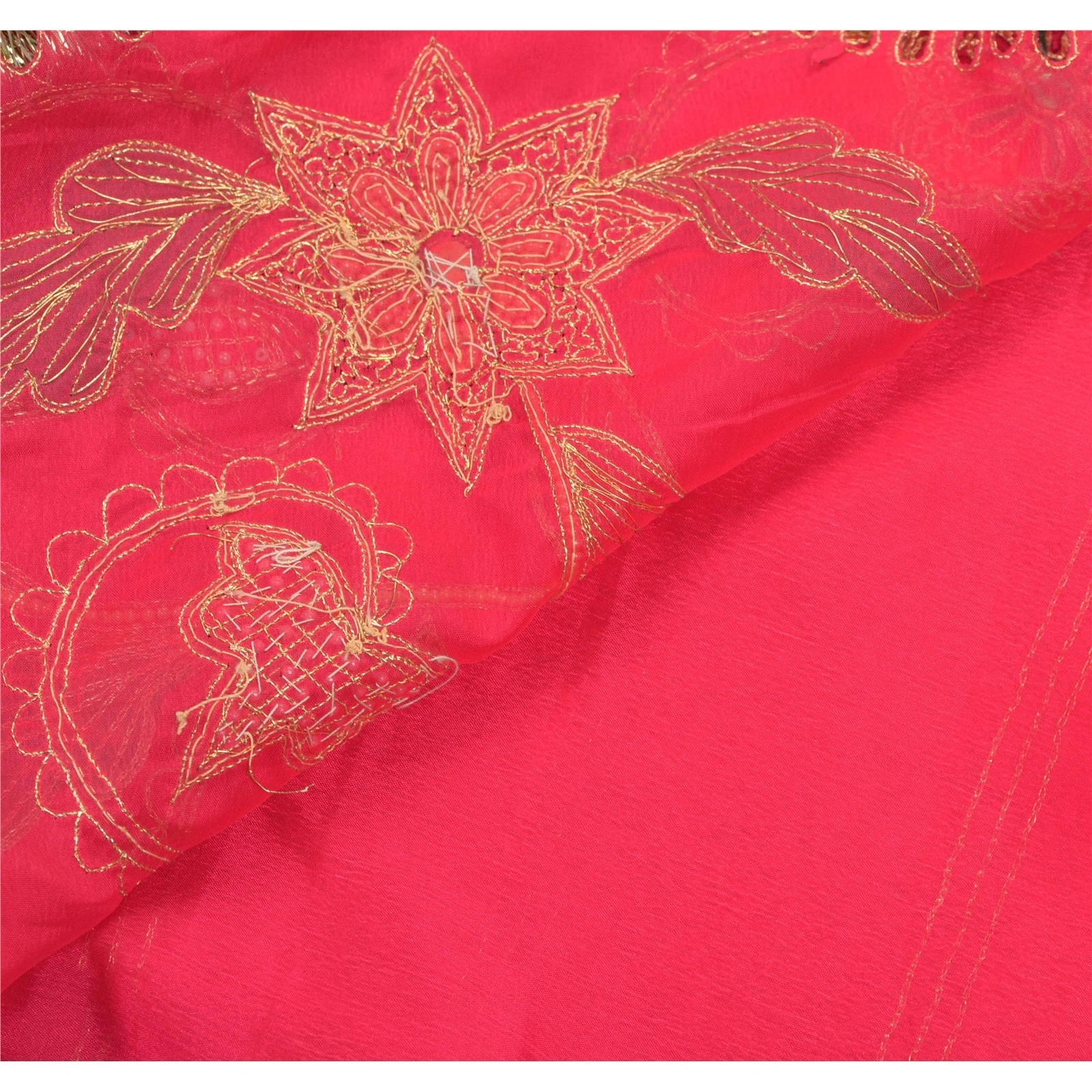 Sanskriti Vintage Pink Sarees Art Silk Hand Beaded Premium Sari Craft Fabric, PS-54497-Pink-Beaded Work-Art Silk-1