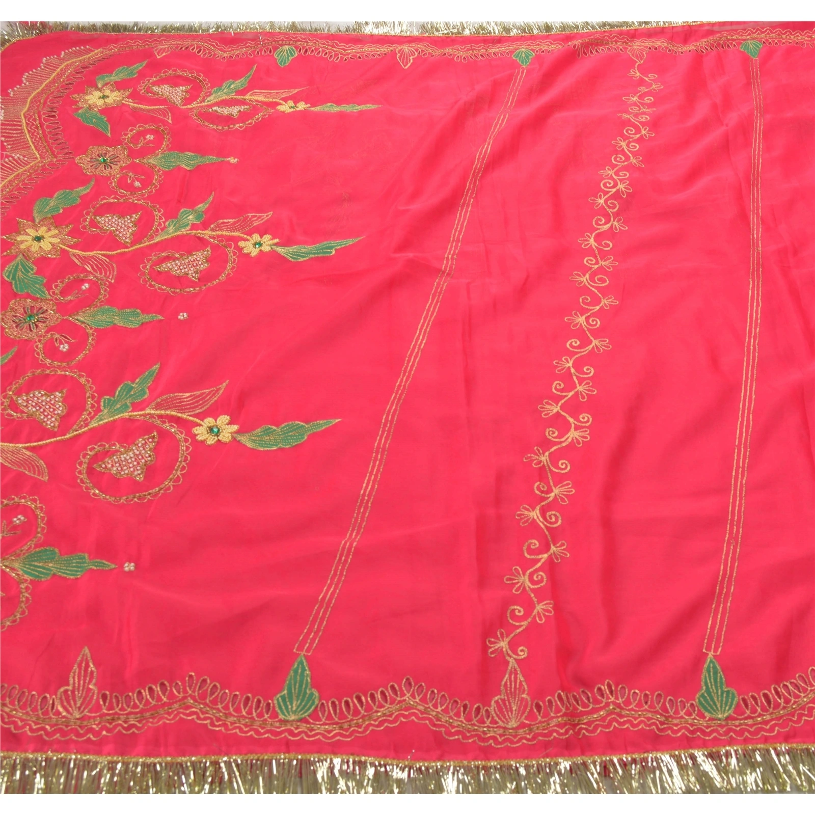 Sanskriti Vintage Pink Sarees Art Silk Hand Beaded Premium Sari Craft Fabric, PS-54497-Pink-Beaded Work-Art Silk-3