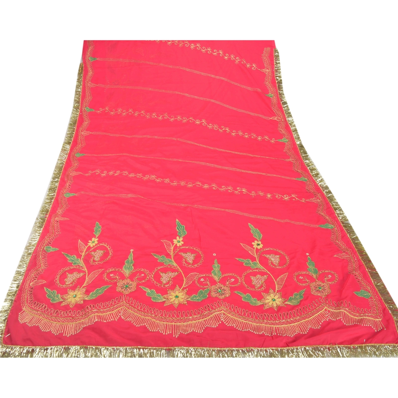 Sanskriti Vintage Pink Sarees Art Silk Hand Beaded Premium Sari Craft Fabric, PS-54497-Pink-Beaded Work-Art Silk-6