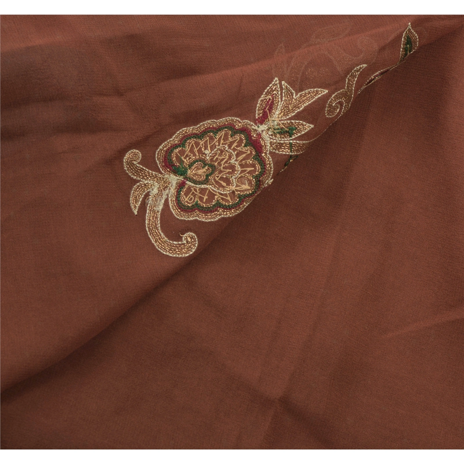 Sanskriti Vintage Sarees Pure Georgette Silk Hand Beaded Bollywood Sari Fabric, PS-54506-Brown-Patch Work-100% Pure Georgette Silk-1