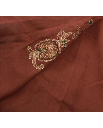 Sanskriti Vintage Sarees Pure Georgette Silk Hand Beaded Bollywood Sari Fabric, PS-54506-Brown-Patch Work-100% Pure Georgette Silk-1