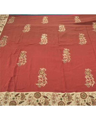 Sanskriti Vintage Sarees Pure Georgette Silk Hand Beaded Bollywood Sari Fabric, PS-54506-Brown-Patch Work-100% Pure Georgette Silk-3