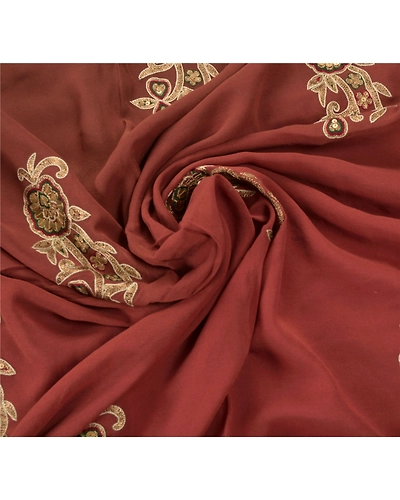 Sanskriti Vintage Sarees Pure Georgette Silk Hand Beaded Bollywood Sari Fabric, PS-54506-Brown-Patch Work-100% Pure Georgette Silk-4