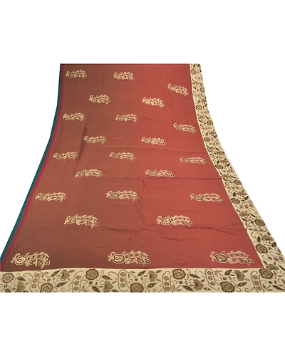Sanskriti Vintage Sarees Pure Georgette Silk Hand Beaded Bollywood Sari Fabric, PS-54506-Brown-Patch Work-100% Pure Georgette Silk-6