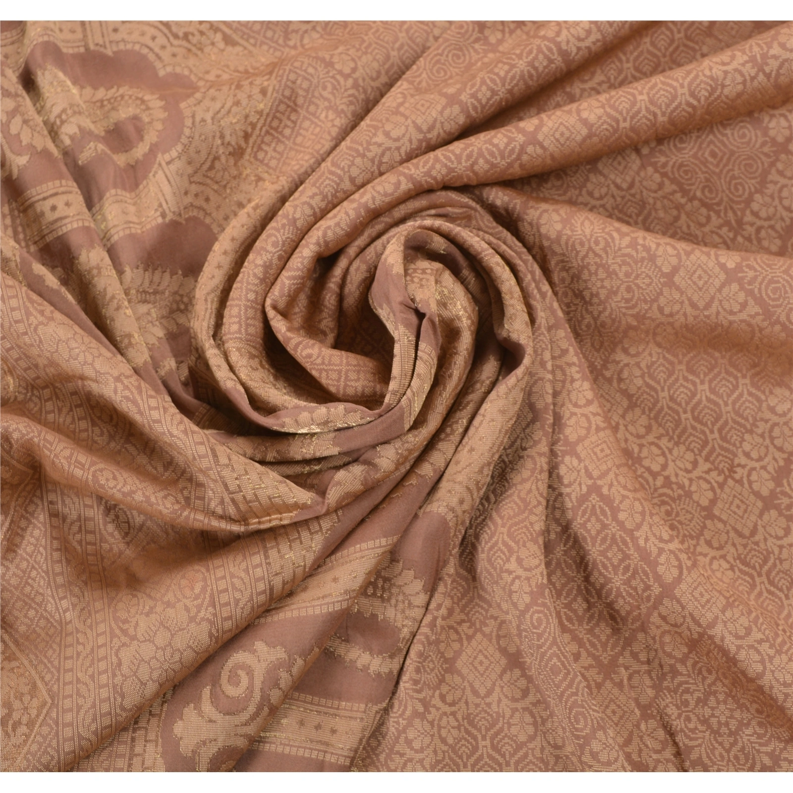 Sanskriti Vintage Brown Sarees Pure Silk Woven Craft Fabric Cultural 5 Yard Sari, PS-54519-Brown-Woven Work-100% Pure Silk-4