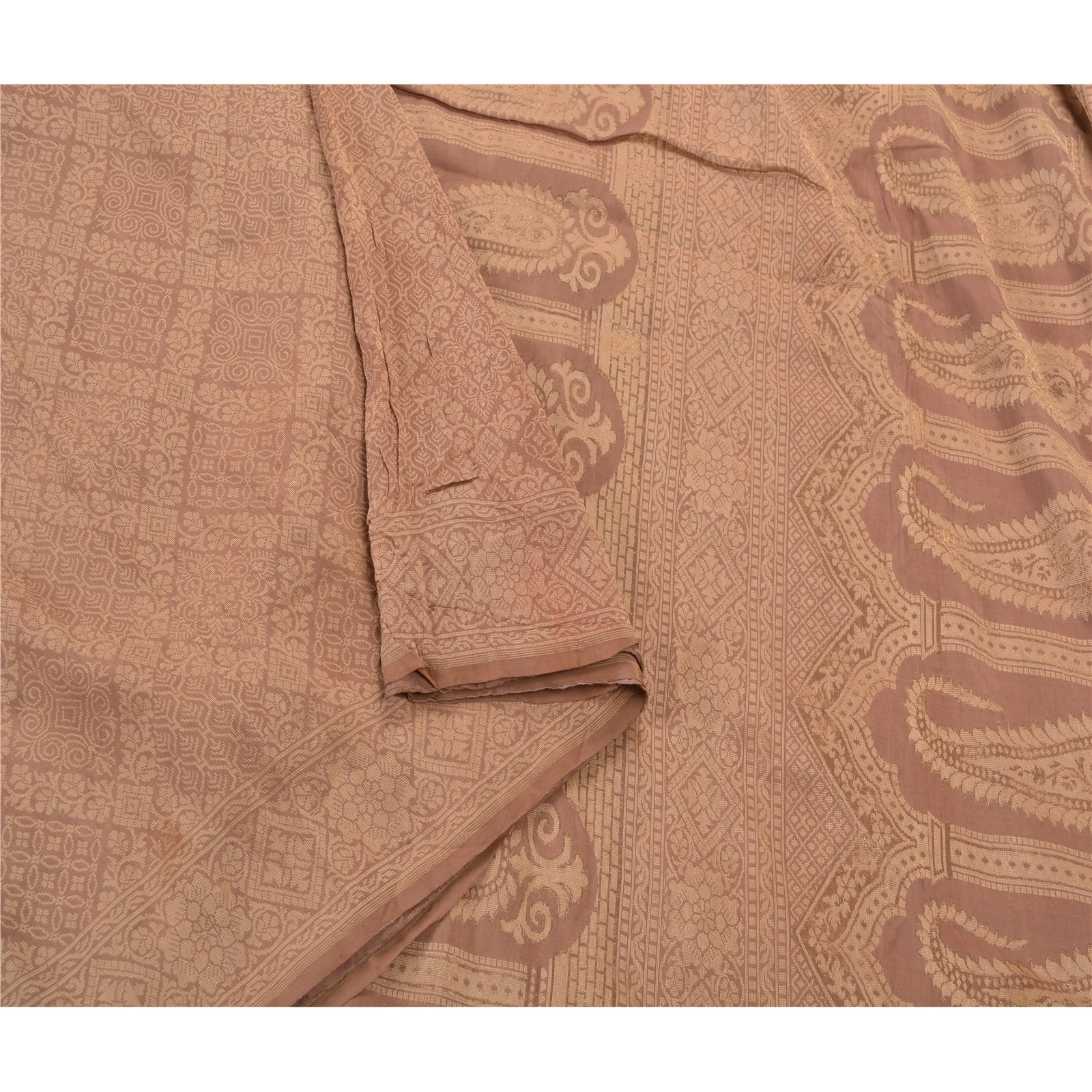 Sanskriti Vintage Brown Sarees Pure Silk Woven Craft Fabric Cultural 5 Yard Sari, PS-54519-Brown-Woven Work-100% Pure Silk-5