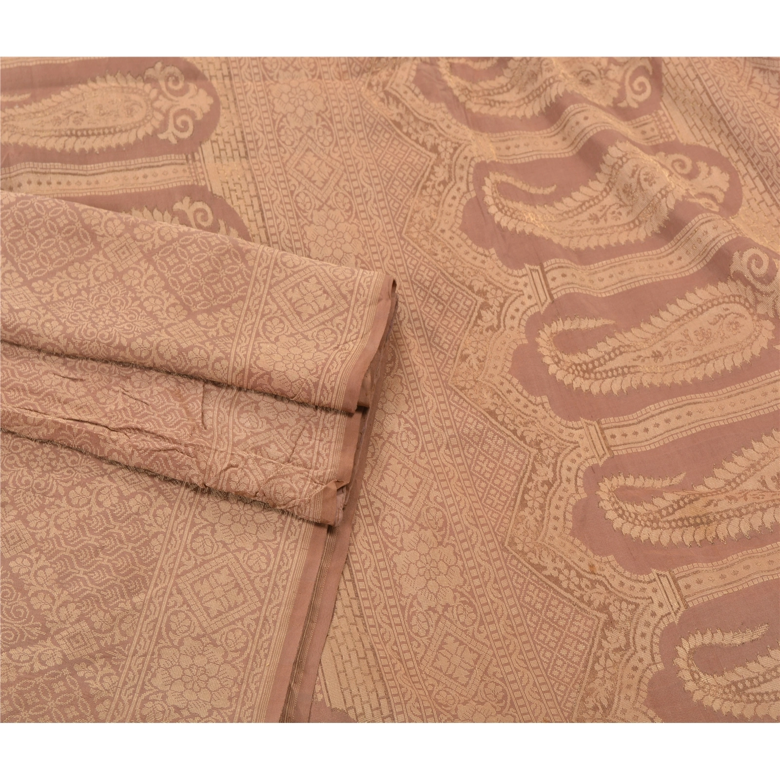 Sanskriti Vintage Brown Sarees Pure Silk Woven Craft Fabric Cultural 5 Yard Sari, PS-54519-Brown-Woven Work-100% Pure Silk-7