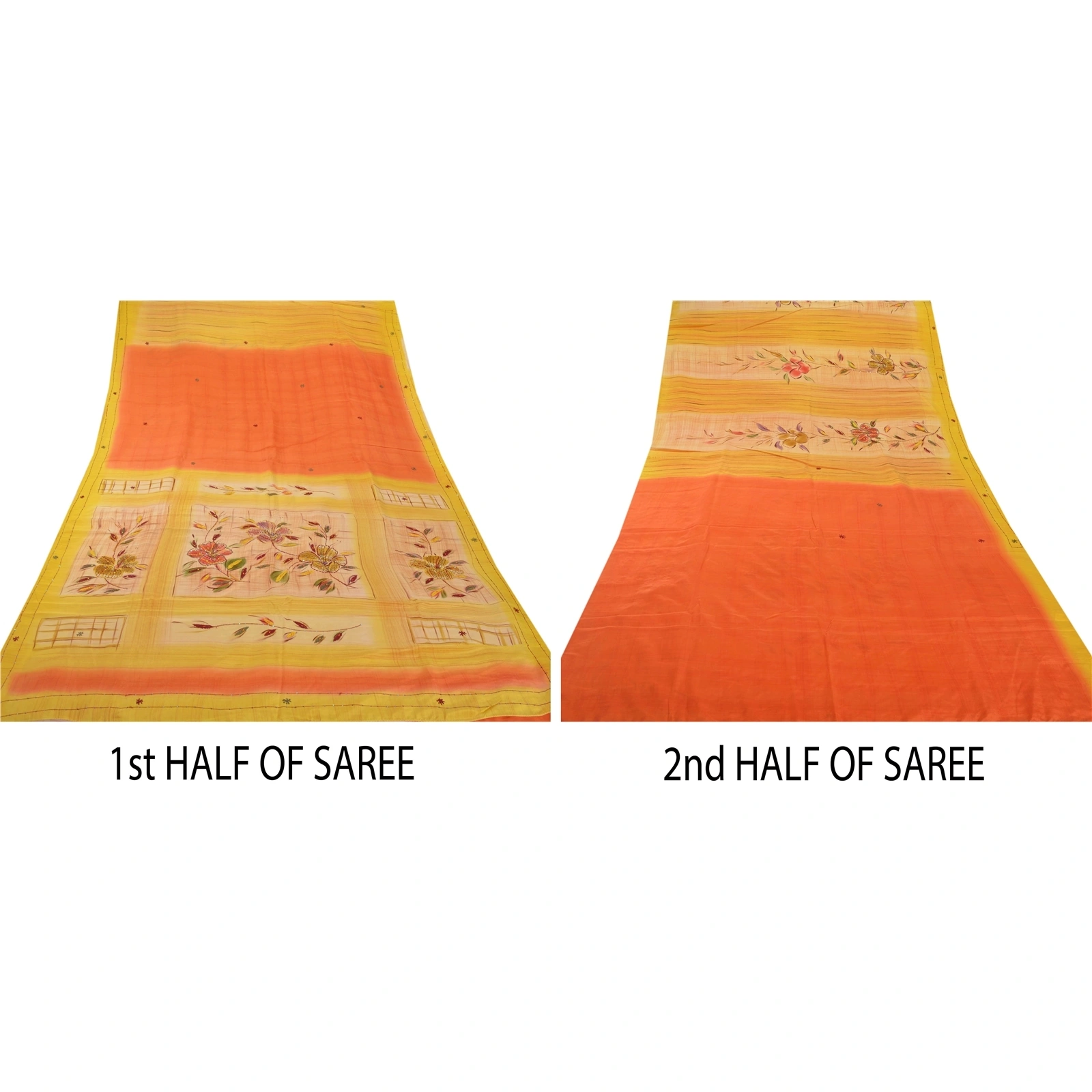 Sanskriti Vintage Yellow Sarees Pure Crepe Silk Hand Beaded Fabric Premium Sari, PS-54546-Yellow-Beaded Work-100% Pure Crepe Silk-5